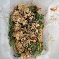 Tofu poke hot dog  at Veggi Dogs in Honolulu