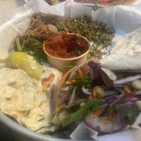 A kind of falafel bowl, but I changed the falafel for mushrooms  at Wolf Sharing Food Market in Brussels