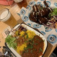 Veggie masala and bahjis  at Wolf Sharing Food Market in Brussels