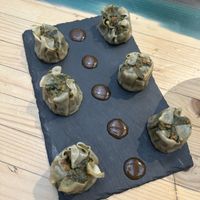 Dim sums with vegan minced meat (would rate  6/10)  at Wolf Sharing Food Market in Brussels
