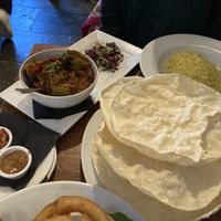 Veg curry and papadums  at The Auld Smiddy Inn in Pitlochry