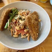 Peanut soba noodle salad. Very tasty crumbing.  at Smash Pipi in Whangamata