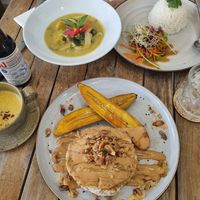 Green curry, banana pancake with peanut butter at JaJa Cafe & Spice in Koh Phi Phi