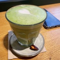 Matcha latte with homemade almond milk   at Sèves in Nancy