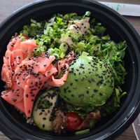 Poke bowl with tofu, vegan steak & avocado at PokeBox in Nags Head