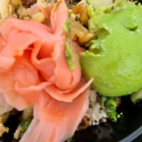 Large bowl with double vegan steak and tofu at PokeBox in Nags Head