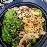 Vegan Steak pokebowl with fresh avocado at PokeBox in Nags Head