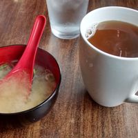 Miso soup and ginger tea at Urban Vegan - Lake View in Chicago