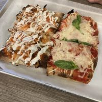 Vegan buffalo chick’n and margharita  at Pizza Collective in New York City