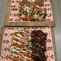 (Top) pepperoni and sausage, (Bottom) buffalo chicken and bbq chicken.   at Pizza Collective in New York City