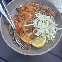 Spicy noodles vegan with tofu and not too spicy😄  at Aung MayLiKa - 1st St in Benicia