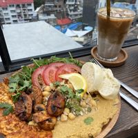 Hummus plate & soy latte  at The Royal Food & Drink in Seoul