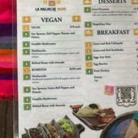 Vegan menu  at La Malinche in Tulum