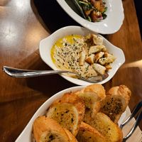 Garlic bread and cream soup. at Villa De Costes in Seoul