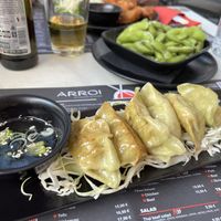 Gyoza (on flip side of menu under Edemame)  at ARROI Restaurant in Bled