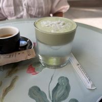 Coconut matcha. They claimed it was vegan with oat milkk  at Hygge in Lisbon