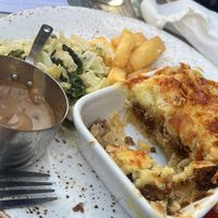 The veggie haggis and potatoe pie is delicious!  at Beehive Inn in Edinburgh