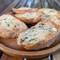 Vegan garlic bread, 70 baht  at Veggie Tales x Wagging Tales Cafe in Hua Hin