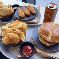 BaconCheese Burger meal and Chicken Tenders with Waffle Fries  at Mavericks Burger Co in Toronto