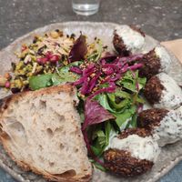 Falafel with salad & Moroccan rice at Honest Greens - Velázquez in Madrid