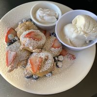 Fried Oreos with Vanilla Ice Cream  at the hive vegan eatery in Houston