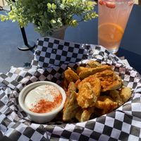 Fried pickles and peppers with ranch  at the hive vegan eatery in Houston