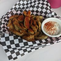 Fried pickles and jalapeno at the hive vegan eatery in Houston
