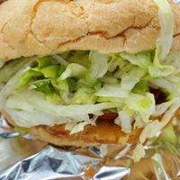 Vegan chickun sandwich with veganaise at Anika's Pizza in Moultonborough