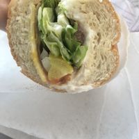 Vegan hoagie with Tofurkey slices, two kinds of cheese, LTOP, Vegenaise, mustard, salt and pepper. Yum!  at Anika's Pizza in Moultonborough