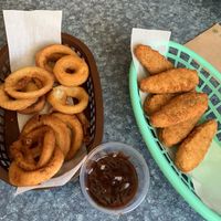 Vegan nuggets and onion ringss  at Anika's Pizza in Moultonborough