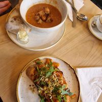Spicy lentil soup and smoky beans on toast at Fika+ in Chester