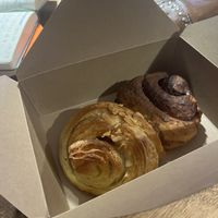 mocha cinnamon roll and almond croissant  at Fika+ in Chester