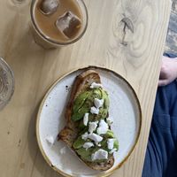 Avocado on toast with vegan feta  at Fika+ in Chester