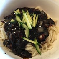 Black bean noodles (Jajjangmyeon) veganized.  at Gangnam Style Korean Kitchen in Syracuse
