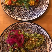 Scramble on toast, and smashed avocado on toast. Vibrant breakfasts (Saturday 27.01.2024) at The Magic Sunflower in Dronfield