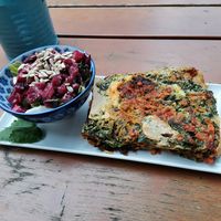 Lasagne with salad at Café Rotkehlchen - Merowingerstraße in Cologne