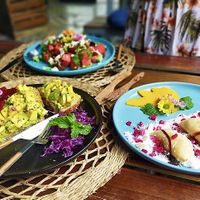 Avocado toast and mango banana dumplings 🥟  #Veganuary at Nora's Cafe in Phu Quoc
