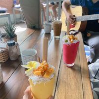Mango smoothie and red dragon fruit smoothie   at Nora's Cafe in Phu Quoc