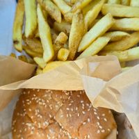 Chicken burger and chips at Plantified Kitchen in Huddersfield
