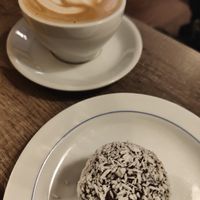 Oat cappuccino and chocolate ball at Cafe Krans in Stockholm