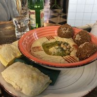 Hummus pitta and falafel  at KAFKA Hummus Café  in Prague