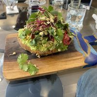 Bruschetta with scrambled tofu  at Biofilia - Botánica Coffee House in La Paz