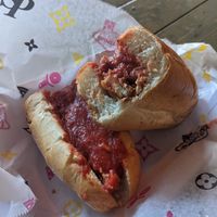 Vegan chicken parmesan sandwich (out of vegan cheese) at Spinelli's Pizza in Louisville