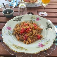Pasta integrale, crema di ricotta, pomodorini, pangrattato tostato e limone at Il fico e l'ortica in Monte San Pietro