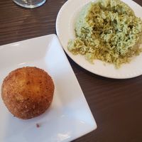 Stuffed Potato Cake and Cilantro Rice at Rumba in Colorado Springs