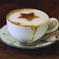Cappuccino made with  oat milk at The Chocolate Tree in Edinburgh