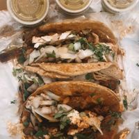 three various vegan tacos  at Quesadilla La Reina Del Sur in Chicago
