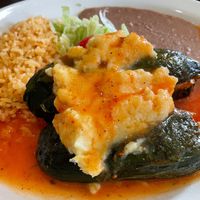 Vegan chili relleno with house-made potato cheese.  at Quesadilla La Reina Del Sur in Chicago