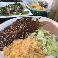 Mole Poblano special & assorted tacos! at Quesadilla La Reina Del Sur in Chicago