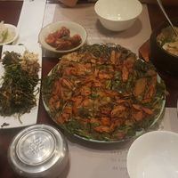 Pancake, Banchan, and the mushroom soup at Eden in Seoul